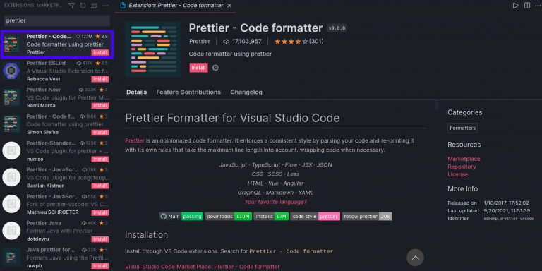 Visual studio code prettier настройка